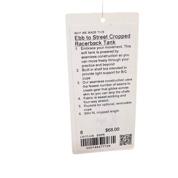 LULULEMON EBB TO STREET CROPPED RACERBACK TANK TOP, NWT - Picture 5 of 5